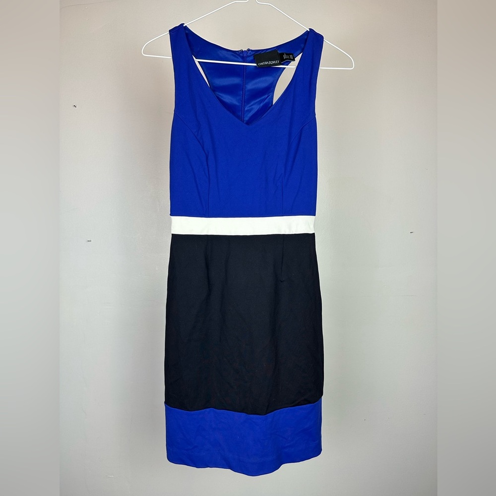 Cynthia Rowley Blue, Black & White Colorblock Midi Dress